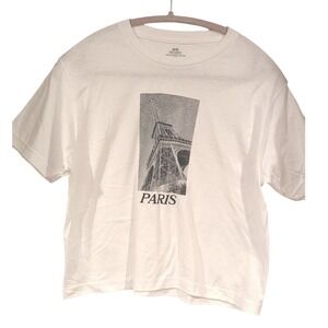 White Paris Eiffel Tower Graphic‎ T Shirt Size M Medium Cotton